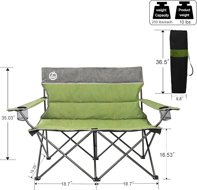 Northroad Outdoor Camping Chair Set of 3,Folding Padded Camp Chair,Collapsible Conversation Set w/1 Sofa,2 Single Chairs for Family Patio,Beach (Green)