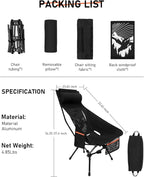 NOVSIGHT Camping Chairs - Folding Portable Camp Chair, High Back Camping Chair with Headrest, Outdoor Comfortable Camping Chair for Adults Hiking Backpacking