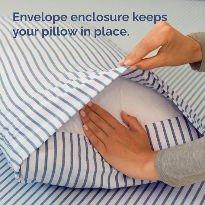 Pillowcases - Ultra Soft Hotel Quality Pillowcase Covers - Comfy, Cozy & Wrinkle Free - Shrinkage and Fade Resistant - Machine Washable Pillow Protectors - (King, Blue Stripes 2, 4 Piece Set)