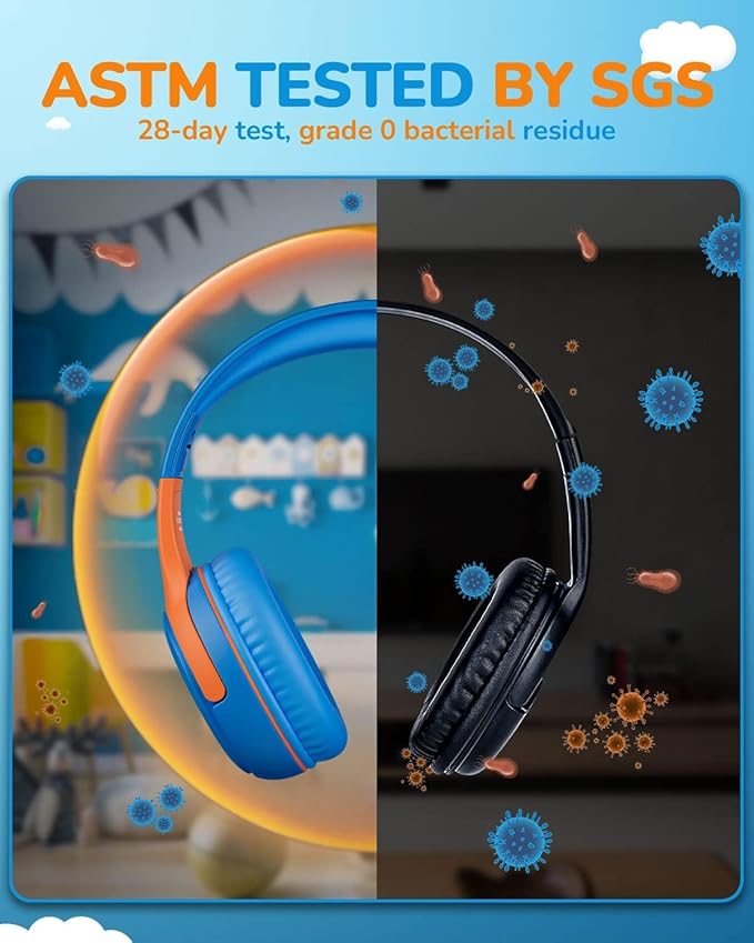 awatrue 2PCS Kids Headphones for School Travel, 85/94dB Safe Volume Limit, 3.5mm Jack, HD Mic, Portable Wired Headphone with Shareport, Stereo Sound On-Ear Headphones for Toddler Kids Girls Boys