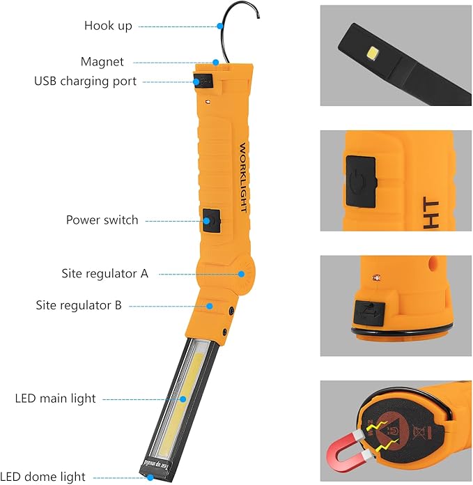 Tool Gifts for Men,Rechargeable LED Work Lights 2-Pack, Magnetic Base, Christmas Gifts for Him, Dad, Handyman - 5 Lighting Modes for Car Repair, Grill, Outdoor Use