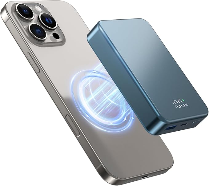 Magnetic Power Bank 26800mAh for Magsafe Portable Charger, Aluminum Alloy Large Capacity 20W USB-C in&Out Wireless Fast Charging for iPhone 17/16 Plus Pro Max/15/14/13/12 Series, Blue