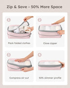 6 Set Compression Packing Cubes for Travel, Bonus Versatile Drawstring Backpack, Lightweight Luggage Organizer Bags, Sturdy Travel Accessories for Suitcase, Pink