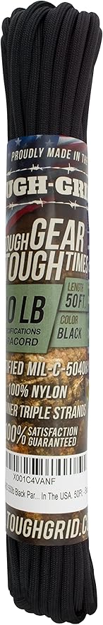 TOUGH-GRID 550 Paracord Rope Nylon Parachute Cord, Made in USA Survival Kit, Outdoor Adventures, Camping, Tactical Gear & Emergency Supplies, Military Type III Mil-Spec