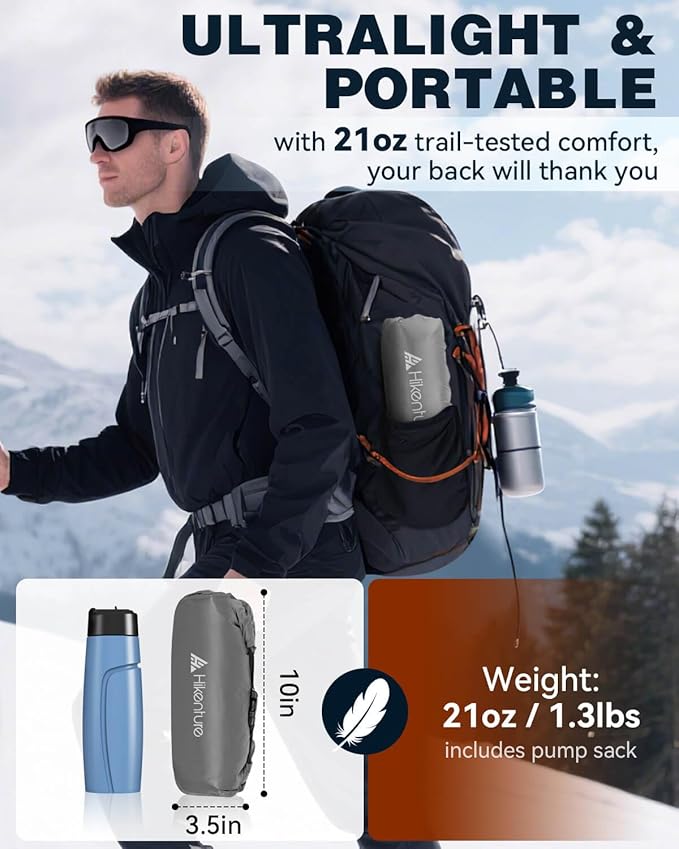 Hikenture Camping Sleeping Pad with 6.2 R-Value, Ultralight Camping Mattress for All Season, Compact & Insulated Sleeping Mat for Backpacking,Hiking,Outdoor