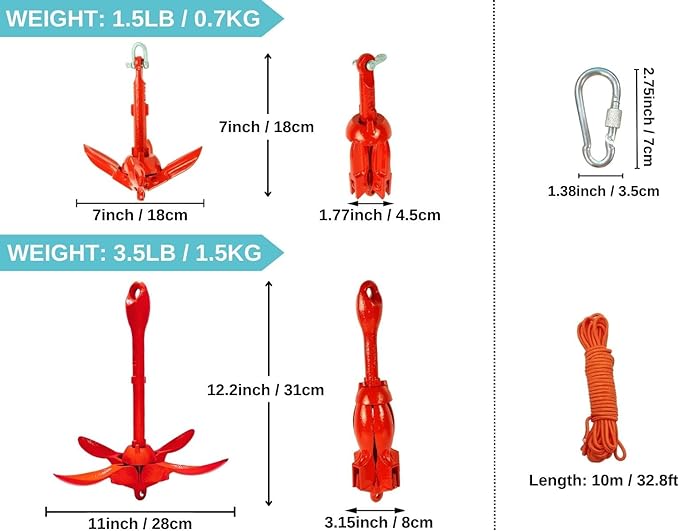 BeGrit Kayak Anchor Small Boat Anchor Folding Marine Anchor for Fishing,Kayak,Paddle Board,Canoe,Jet Ski, with 32.8 ft Anchor Tow Rope Carrying Bag