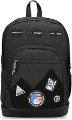 Swissdigital Design Big Student Laptop Backpack with Fun Personalized Patches For College Boy & Girl, Middle High School Teen Bookbag Cool Travel Daypack Black- Includes 3 Patches | SD1718-01