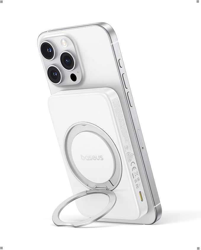 Baseus PicoGo Magnetic Power Bank, Qi2 Certified 15W Ultra-Fast Wireless Portable Charger with Stand, Ultra-Slim 5000mAh Battery Pack for iPhone 17 Pro Max 16/15/14/13/12