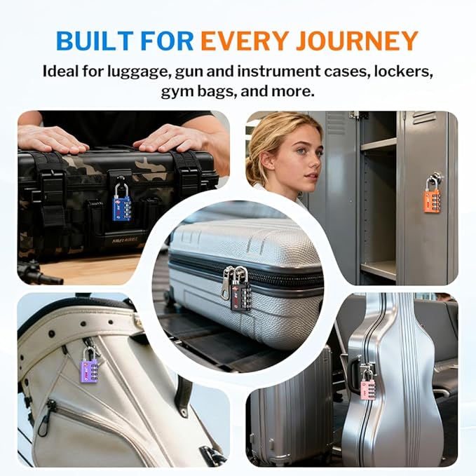 Forge Dual-Opening: Key or Combination Lock, TSA Approved Lock for Luggage, Pelican case, Travel, Gym, School, Luggage Combination Lock, Travel Bag Lock (Blue 4 Pk)