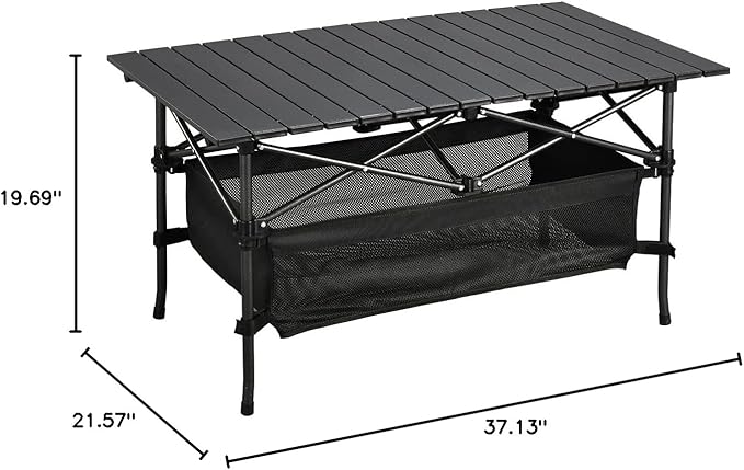 Lightweight Aluminum Folding Camping Table (47” x 21.65” x 26.7”), Portable Roll-Up Design for Outdoor, Camping, Beach, BBQ, Patio, and Picnic, Durable & Waterproof with Carrying Bag