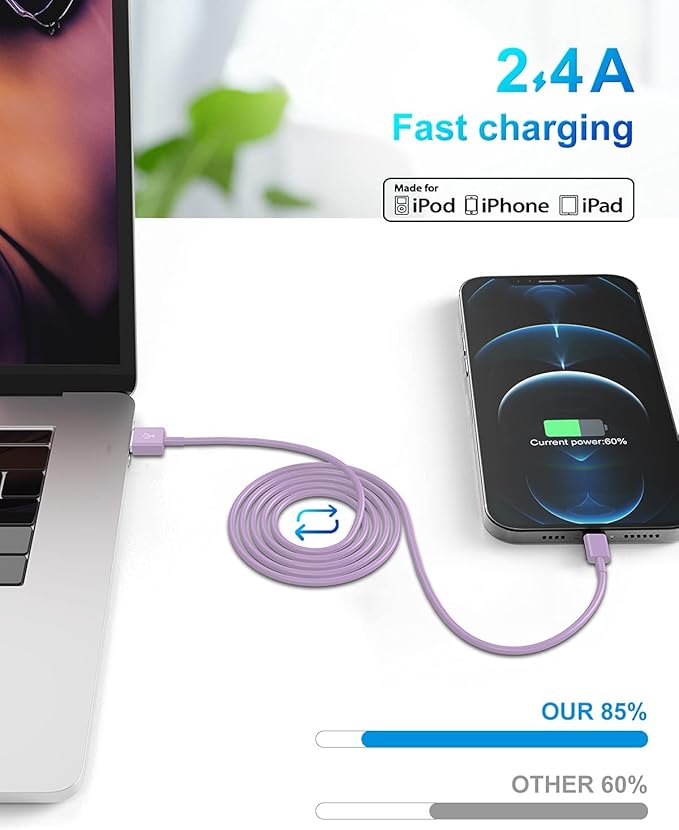 4 Pack [Apple MFi Certified] Apple Charging Cables 6ft, iPhone Chargers, Lightning Fast iPhone Charging Cord for iPhone 12/11/11Pro/11Max/ X/XS/XR/XS Max/8/7, ipad(White) (4pack(6ft), Purple, 4)