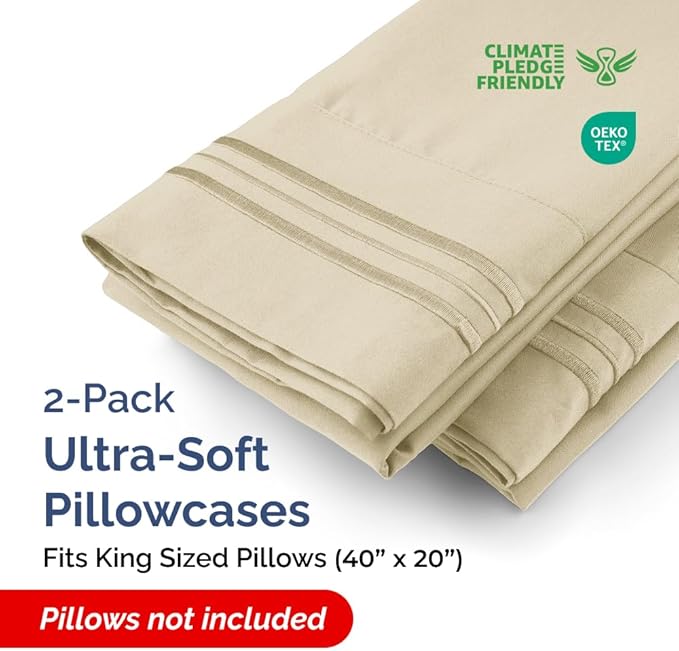 King Pillow Cases Set of 2 - Ultra Soft Hotel Quality Pillowcase Covers - Luxury Comfy Cozy Bedding for Women, Men, Kids & Teens - Machine Washable Pillow Protectors - 2 Pieces Set - King Size Cream