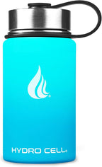 HYDRO CELL Stainless Steel Insulated Water Bottle with Straw - For Cold & Hot Drinks - Metal Vacuum Flask with Screw Cap and Modern Leakproof Sport Thermos for Adults (Teal/Blue 14oz)