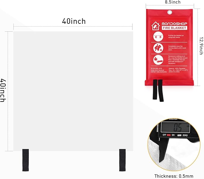 Mondoshop Fire Blanket for Home Kitchen Emergency - Fire Suppression Blankets Fireproof Blanket Fire Retardant Blankets for Car, Fireplace, Camping, Picnic, Grill