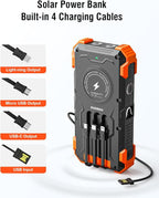 Solar Charger Power Bank, 42800mAh Wireless Portable Charger with USB-C in/Output, QC3.0 Fast Charging 15W 4 Ports Outdoor Battery Pack Built-in Dual Led Flashlights for iPhone Samsung etc