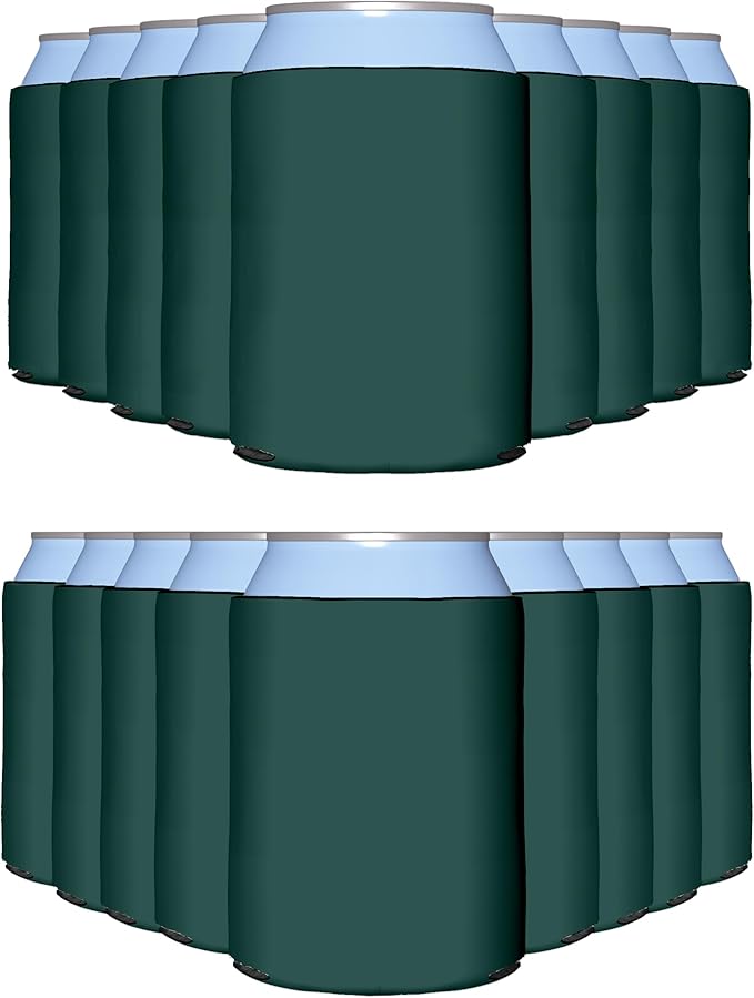 PartyPrints 25 Pack Hunter Green Blank Can Cooler Sleeves, Customizable Bulk Insulated Foam for Beer, Collapsible Plain Drink Holder, Cold Soda Insulator, 12oz Regular, 16oz Tall Cans