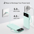 Power Bank 10000mAh Portable Charger with 4 Built-in Cables, Type-C in & Out Phone Charger, External Battery Charger Pack & Travel Essential for iPhone 16/15/14, Samsung, iPad, Android