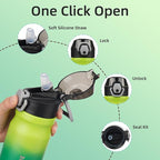 BJPKPK 14oz Insulated Water Bottle With Straw Stainless Steel Double Wall Water Bottles BPA Free Leak Proof Thermo With Lockable Flip Lid And Soft Silicone Spout,Bamboo Grove