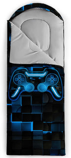 Axolotl Gamepad Sleeping Bag,3 Season Warm and Cool Weather Game Console Sleeping Bag for Boys Teens,Waterproof Lightweight Geometry Hexagonal Sleeping Bag for Traveling,Outdoors Camping,Blue,Black