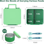 Bento Lunch Box with 8oz Soup Thermo, Kids Leakproof Lunch Food Containers with 4 Compartment, Kids Thermo Insulated Hot Food Jar for School, Trvael-Green