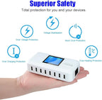 60W 8-Port USB Wall Charger, Multi Port USB Charger Charging Station W/LCD Compatible with Smart Phone, Tablet and Multiple Devices