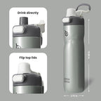 BOTTLE BOTTLE Insulated Water Bottle 24 oz with Handle and Flip Tops Lids Stainless Steel Water Bottle Push Button Lid Leak proof Portable for Running Travel Sports Hiking gray