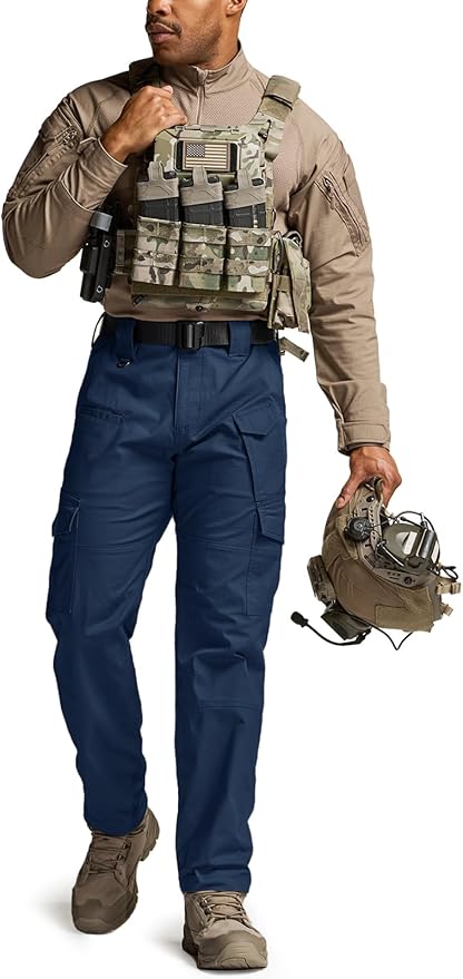 CQR Men's Flex Ripstop Tactical Pants, Water Resistant Stretch Cargo Pants, Lightweight EDC Hiking Work Pants
