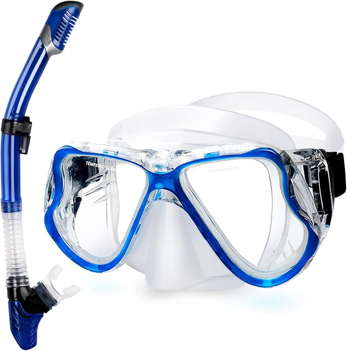Greatever Dry Snorkel Set,Panoramic Wide View,Anti-Fog Scuba Diving Mask,Professional Snorkeling Gear