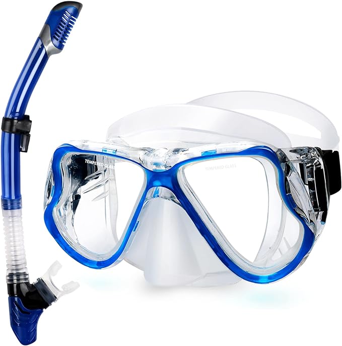 Greatever Dry Snorkel Set,Panoramic Wide View,Anti-Fog Scuba Diving Mask,Professional Snorkeling Gear