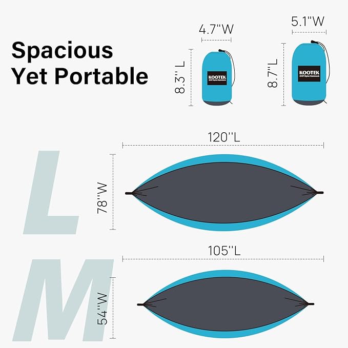 Kootek Camping Hammock, Portable Hammocks with Tree Straps & Attached Carry Bag, Camping Essentials Gear, Perfect for Outside Indoor Hiking Beach Backpack Travel