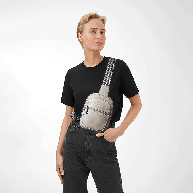 3L SMALL Sling Bag Fanny Packs For Women Men Mini Crossbody Chest Belt Travel Bag Purse Handbag Faux Leather Fashion Cute Light Grey