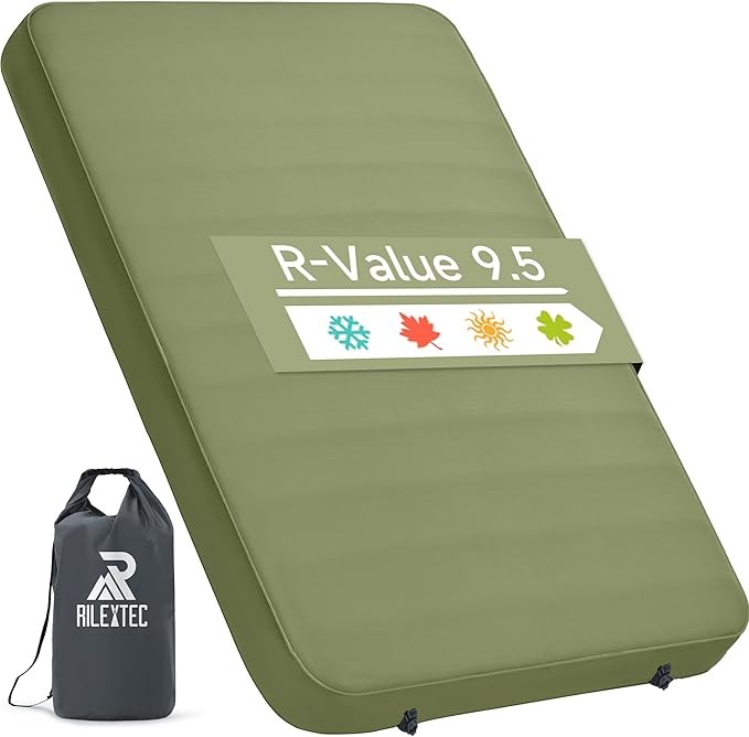 4" Thick Self-Inflating Camping Pad, Camping Sleeping Pads with Solid Foam, Sleeping Pad with Pump Sack, Compact Double Camping Sleep Bed for Tent, Car, Truck or Van (Double)