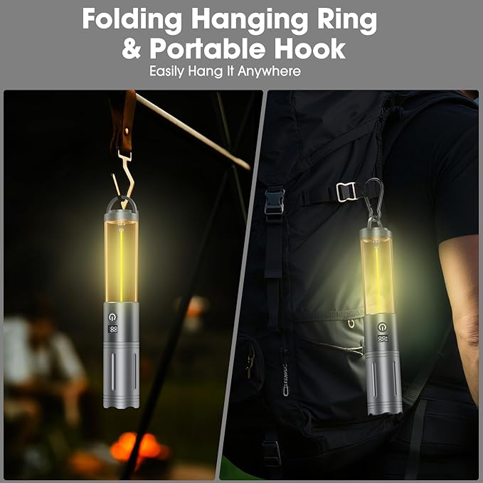 2 in 1 LED Camping Lantern, 2500mAh Rechargeable Camping Light, 6 Modes Outdoor Flashlight Lantern Portable, Waterproof Zoomable Tent Light for Emergency, Hiking, Hurricane, Power Outages