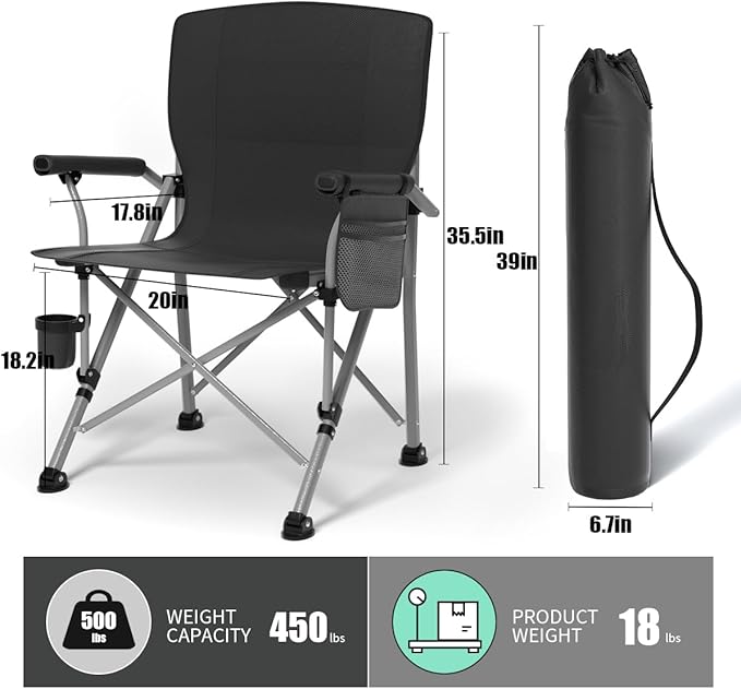 Oversized Camping Chair for Adults Heavy Duty,Heavy Duty Lawn Chair with Side Pockets，Outdoor Camping, Fishing, Beach,Hiking Foldable Camping Chair