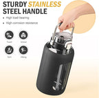 BLUEGO 84oz Water Bottle Glass with Stainless Steel Handle Large 2.5l Water Bottle with Time Markers and Silicone Sleeve Half Gallon Water Jug BPA Free for Gym Daily Use, Black