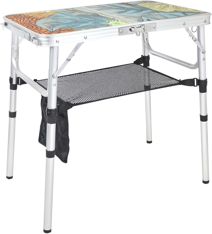 Small Folding Camping Table, 2ft Portable Picnic Table Aluminum 24" x 16" Folding Table, 3 Adjustable Heights Portable Lightweight Table Dining Table for RV, Picnic, Beach (Sunflower)