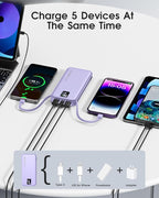 Portable Charger Built-in Cables and AC Wall Plug, 12000mAh power Bank, USB C 22.5W Fast charging Phone Charger ,Compact Lightweight External Battery Pack for iPhones, iPad, Samsung，Tablets, etc.