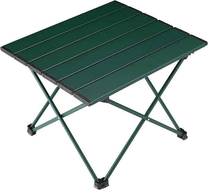 Tesouro Portable Camping Table,Folding Side Table Aluminum Top for Outdoor Cooking, Hiking, Travel, Picnic (Blackish Green-Small)