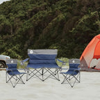 Northroad Outdoor Camping Chair Set of 3,Folding Padded Camp Chair,Collapsible Conversation Set w/1 Sofa,2 Single Chairs for Family Patio,Beach (Blue)