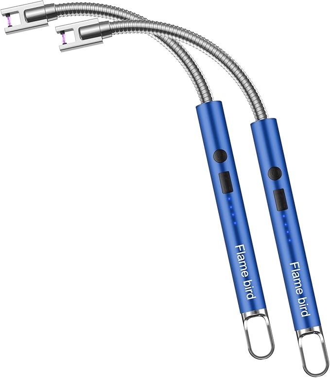 2 Pack Electric Candle Lighter Flameless Arc Windproof Flexible Long Neck USB Rechargeable Lighter for BBQ Grill Fireworks Camping.(Blue)