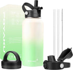 Water Bottle Insulated 32oz 40oz 64oz 128oz Straw Lid Spout Lid & 3 Lids, Leak Proof, Vacuum Insulated,Stainless Steel Water Bottle Wide Mouth for Sports, Gym or Office