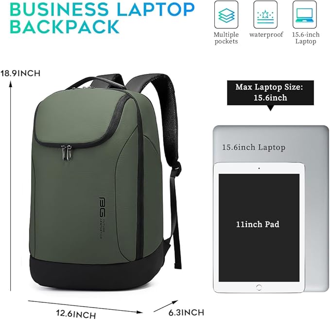 FUTURE AESTHETICS Business Smart Backpack Waterproof for women,men,Fight Approved Durable Backpack suitable as overnight and travel backpack (Green)