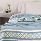Inca Wall - Thick Alpaca Wool Blanket Heavyweight Camping Outdoors Indoors Soft Peru King Size New Ethnic Design (Soft Blue - Ivory 2, King Size)