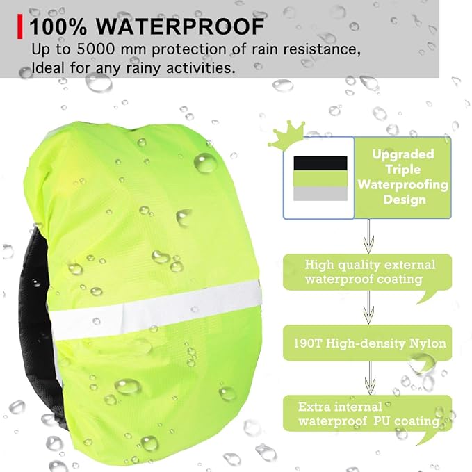 Frelaxy Hi-Visibility Backpack Rain Cover with Reflective Strip 100% Waterproof Ultralight Backpack Cover, Storage Pouch, Anti-Slip Cross Buckle Strap, for Hiking, Camping, Biking, Outdoor, Traveling