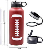 40 oz Football Water Bottle, Sports Cup Flask Metal Thermal Travel Mug with 2 Lids, Stainless Steel Double Wall Vacuum Leak Proof Insulated Water Jug, Football Accessories Gifts for Mom Men Boys Girls