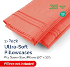Queen Pillow Cases Set of 2 - Ultra Soft Hotel Quality Pillowcase Covers - Luxury Comfy Bedding for Women, Men, Kids and Teens - Machine Washable Pillow Protectors - 2 Pieces Set - Queen Size Coral