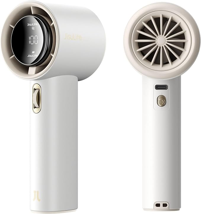 JISULIFE Portable Handheld Fan, Speed(1-100) Adjustable Turbo Mini and 3600mAh Battery Rechargeable Personal Fan, Digital Display, Gifts for Women Men Travel/Camping/Outdoor-White