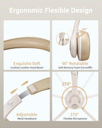 Wireless Headset with AI Noise Cancelling Microphone Bluetooth Headset - Bluetooth V5.2 Headphones with USB Dongle & Mic Mute for Computer/Laptop/PC/iPhone/Android/Cell Phones (White)