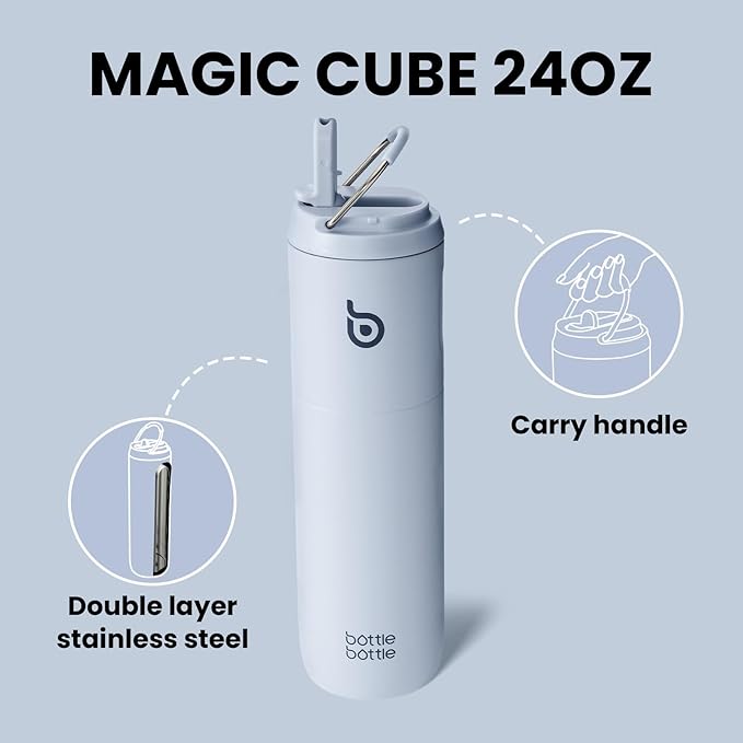 BOTTLE BOTTLE Insulated Water Bottle 24oz with Straw Lid and Handle for Sports Travel Gym Stainless Steel Water Bottles Double-Wall Vacuum Metal Leak Proof BPA-Free