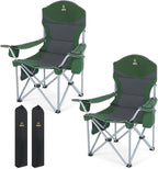 Nice C Camping Chair, Portable Chair, Lawn Chairs, Outdoor Chairs, with Armrest, Cooler Bag, Cup Holder, Side Pocket, for Camping, Traveling, Picnic (Green&Grey 2-Pack)